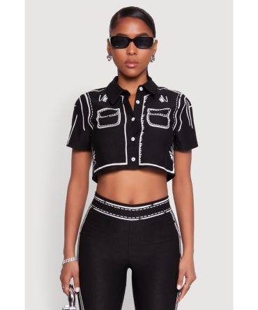 2D Optical Illusion Cropped Shirt