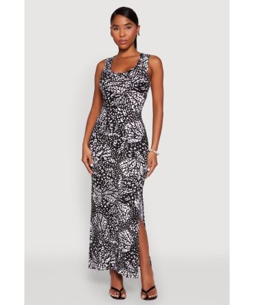 Abstract Butterfly Print Maxi Dress