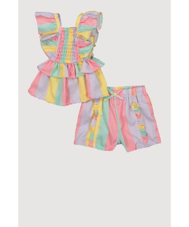Baby Girls 0-9M Color Block Stripe Ruffle Top and Shorts