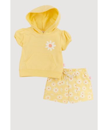 Baby Girls 0-9M Daisy Graphic Hooded Top and Shorts