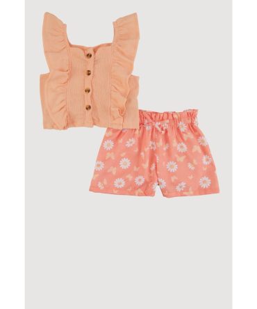 Baby Girls 12-24M Ruffled Top and Linen Floral Shorts