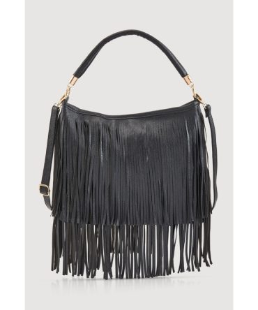 Faux Leather Fringe Crossbody Hobo Handbag