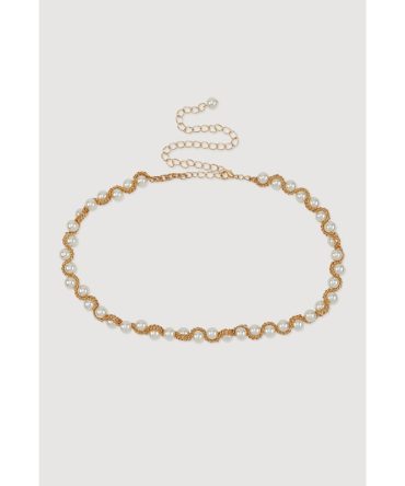 Faux Pearl Metallic Chain Belt