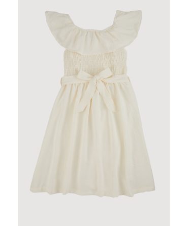Girls Airy Ruffle Overlay Tie Waist Skater Dress
