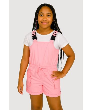 Girls Release Buckle Strap Cargo Romper with Top