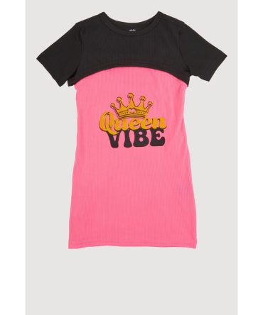 Little Girls Queen Vibe Tank Dress with Short Sleeve Shrug