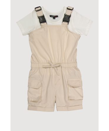 Little Girls Release Buckle Strap Cargo Romper with Top
