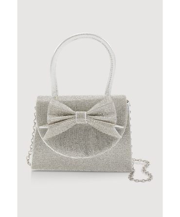 Rhinestone Bow Top Handle Handbag