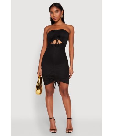 Ruched Keyhole Front Mini Tube Dress