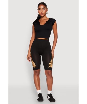 Seamless Leopard Print Detail Bike Shorts