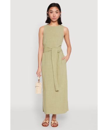 Sleeveless Tie Waist Maxi Dress