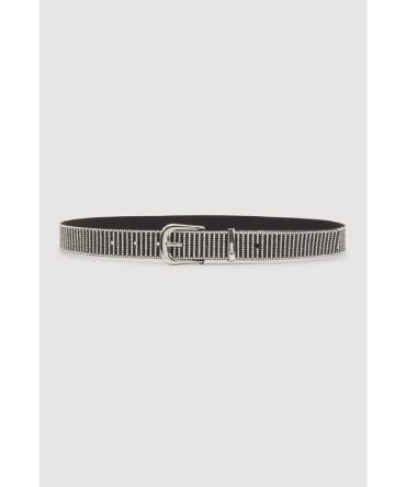 Striped Rhinestone Studded Buckle Belt