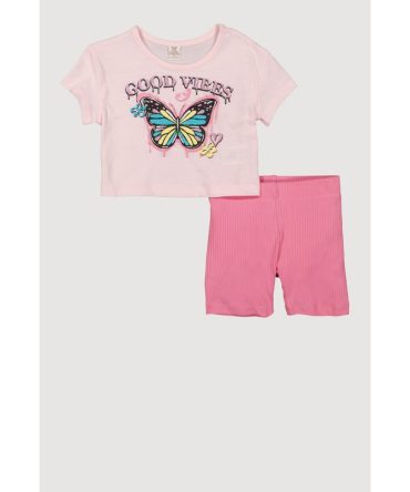 Toddler Girls Butterfly Good Vibes Tee and Shorts