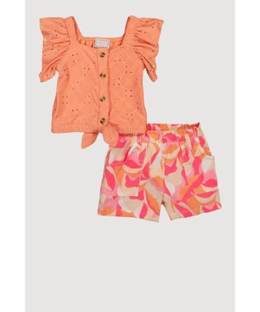 Toddler Girls Eyelet Flutter Sleeve Top and Shorts