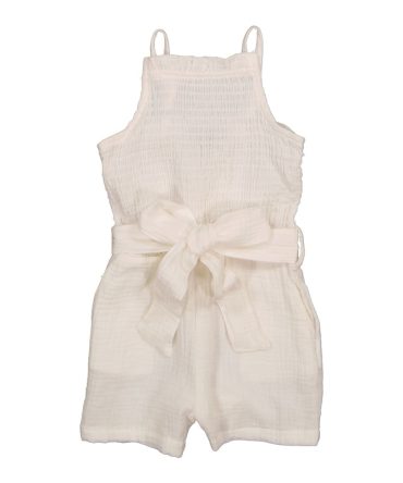 Toddler Girls Gauze Knit Smocked Tie Waist Romper