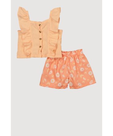Toddler Girls Ruffle Button Front Top and Shorts