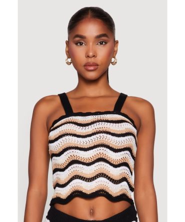 Wavy Striped Crochet Crop Top
