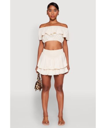 Almost Famous Smocked Waist Tiered Mini Skirt