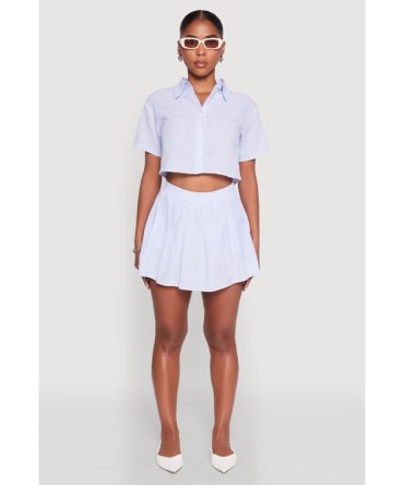 Almost Famous Striped Seersucker Pleated Skirt