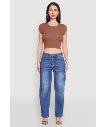 Ambiance Ribbed Knit Crew Neck Crop Top