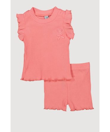 Baby Girls 0-9M Lettuce Edge Ruffled Top and Shorts