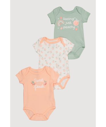 Baby Girls 0-9M Peach Graphic Print Bodysuits 3 Pack