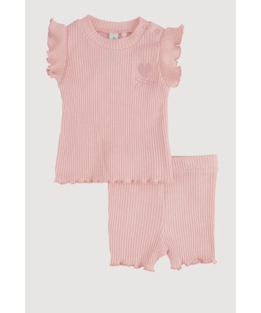 Baby Girls 0-9M Ribbed Knit Flutter Sleeve Top with Shorts