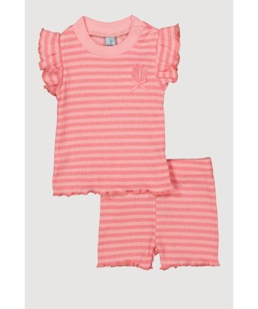Baby Girls 0-9M Striped Lettuce Edge Ruffled Top and Shorts