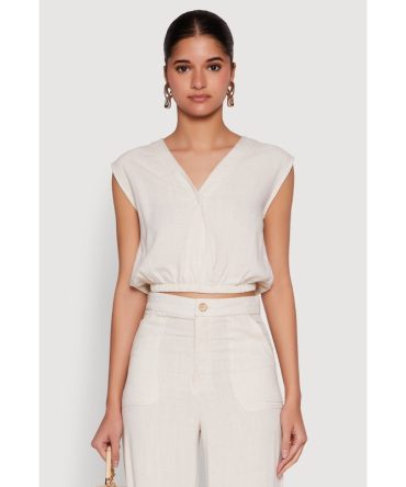Cap Sleeve Faux Wrap Crop Top