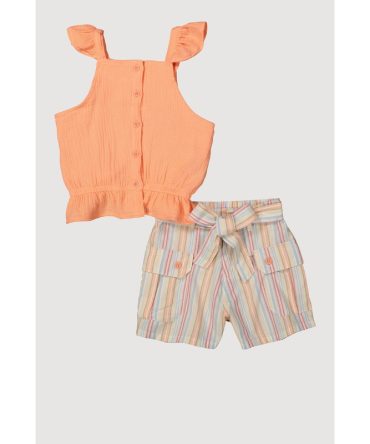 Girls Gauze Knit Sleeveless Top and Stripe Shorts
