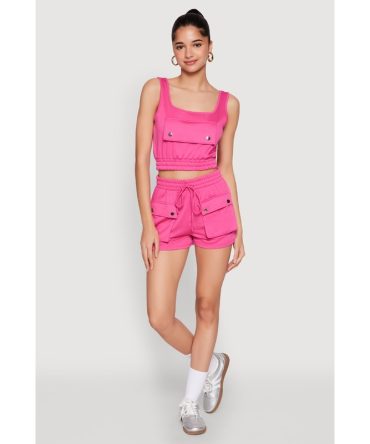 High Waist Cargo Pocket Sweatshorts