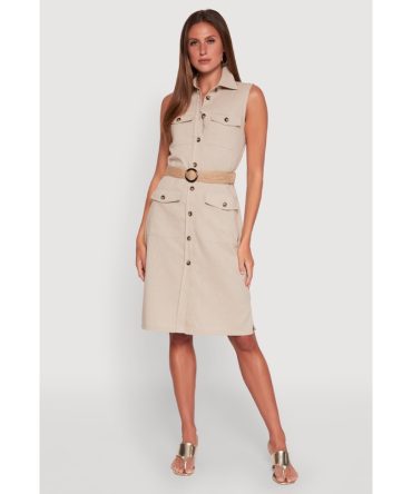 O Ring Belted Sleeveless Utility Dress