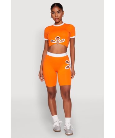 O Ring Flower Cut Out Biker Shorts