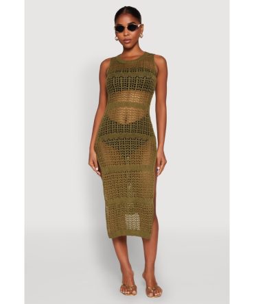 Side Slit Crochet Midi Dress