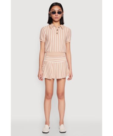 Textured Knit Striped Mini Skirt