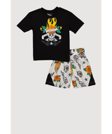 Toddler Boys Hustle Play Repeat Skull Graphic Tee and Shorts