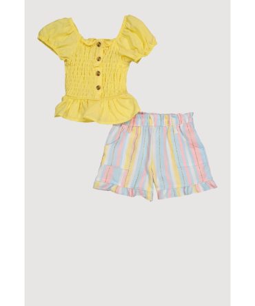 Toddler Girls Smocked Peplum Top and Lurex Stripe Shorts