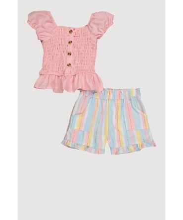 Toddler Girls Smocked Peplum Top and Stripe Shorts