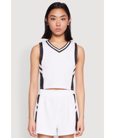 Varsity Stripe Contrast Trim Cropped Tank Top