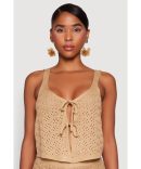 Almost Famous Pointelle Crochet Tie Front Top