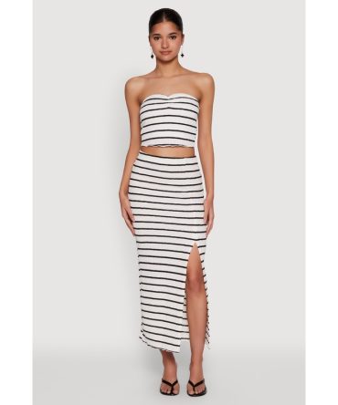 Almost Famous Striped Side Slit Maxi Skirt