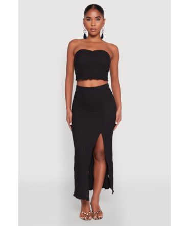 Almost Famous Textured Knit Side Slit Skirt