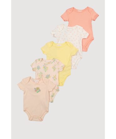 Baby Girls 0-9M Assorted Floral Print Bodysuits 5 Pack