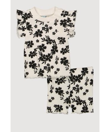 Baby Girls 0-9M Rib Knit Floral Print Top and Shorts