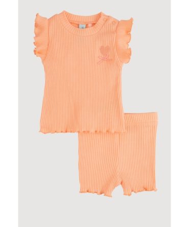 Baby Girls 0-9M Ribbed Knit Flutter Sleeve Top and Shorts