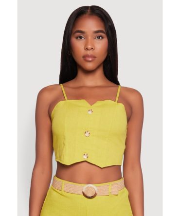 Button Detail Smocked Crop Top