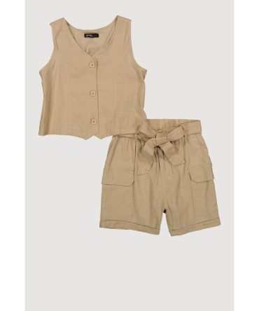 Girls Button Front Vest and Cargo Shorts