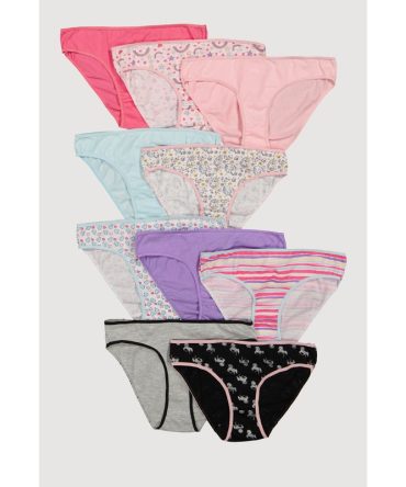 Girls Printed Pattern Contrast Trim Panties 10 Pack