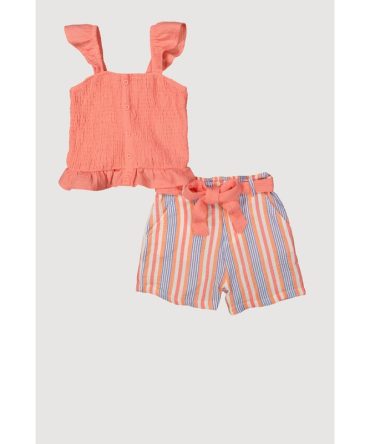 Girls Smocked Peplum Top and Striped Shorts