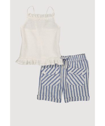 Girls Smocked Sleeveless Blouse and Lurex Striped Shorts